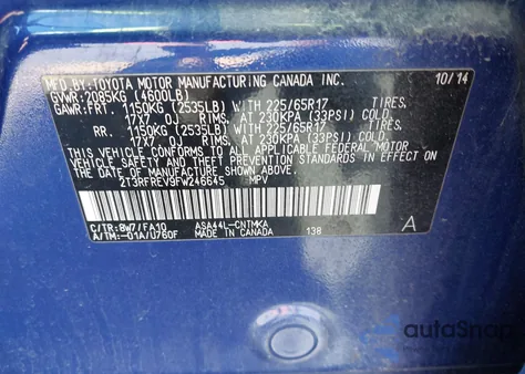 2015 Toyota Rav4 Xle z USA, uszkodzony, nr VIN 2T3RFREV9FW246645